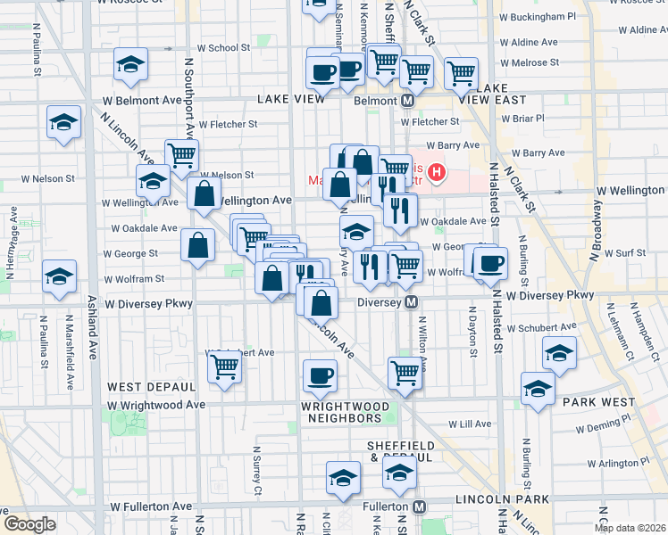 map of restaurants, bars, coffee shops, grocery stores, and more near in Chicago