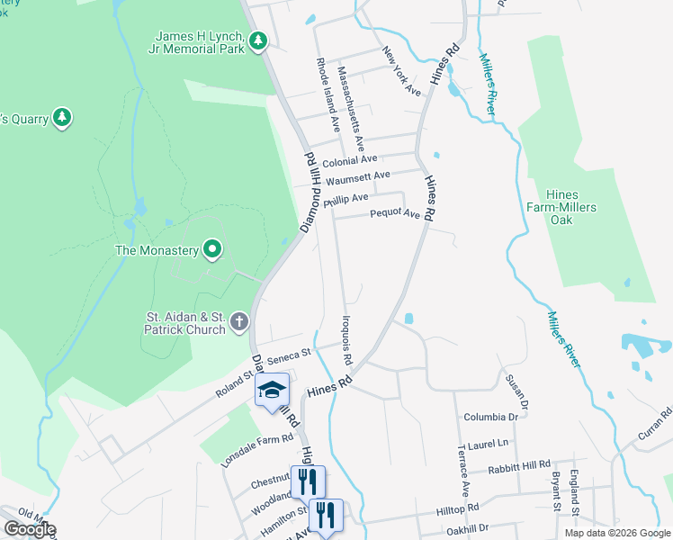 map of restaurants, bars, coffee shops, grocery stores, and more near 140 Iroquois Road in Cumberland