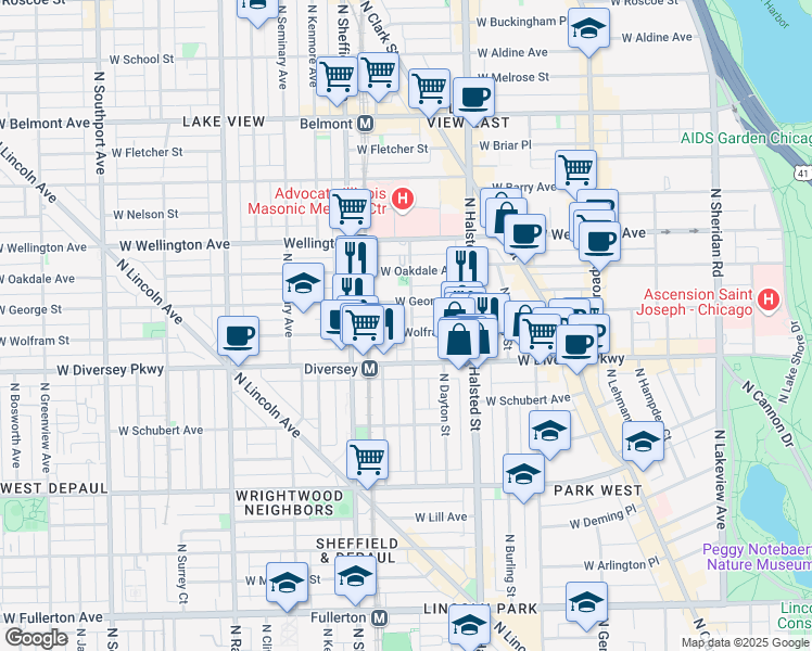 map of restaurants, bars, coffee shops, grocery stores, and more near in Chicago