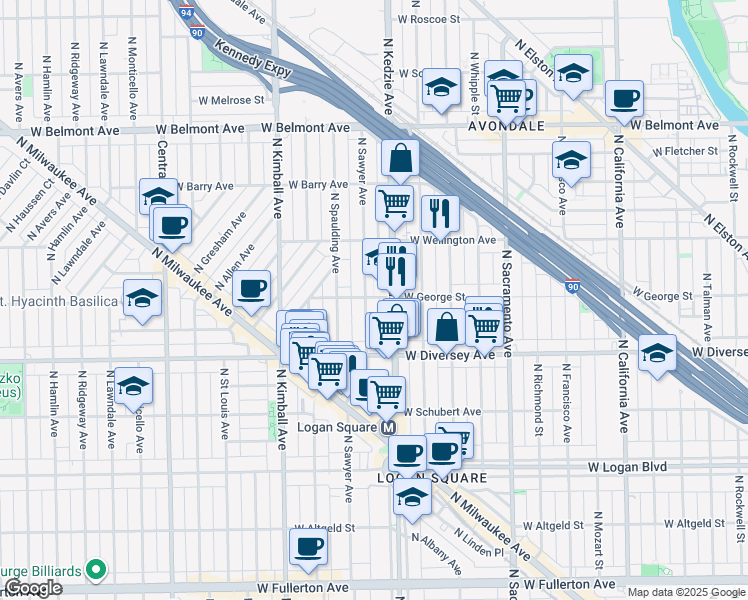 map of restaurants, bars, coffee shops, grocery stores, and more near in Chicago