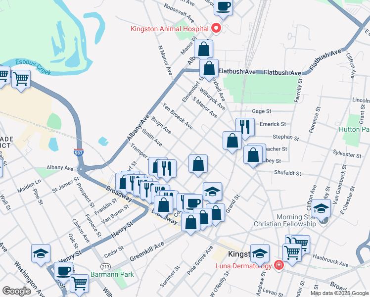 map of restaurants, bars, coffee shops, grocery stores, and more near 105 Oneil Street in Kingston
