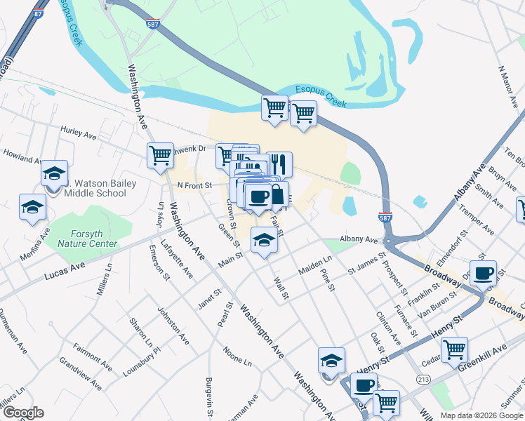 map of restaurants, bars, coffee shops, grocery stores, and more near in Kingston