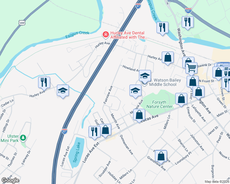 map of restaurants, bars, coffee shops, grocery stores, and more near 110 Fairview Avenue in Kingston