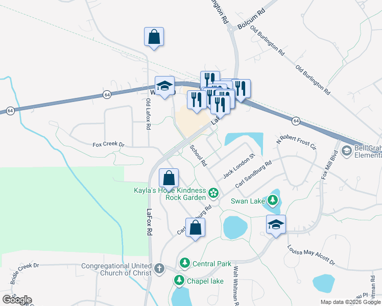 map of restaurants, bars, coffee shops, grocery stores, and more near 4N550 School Road in St. Charles