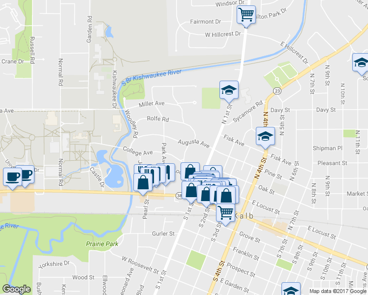 map of restaurants, bars, coffee shops, grocery stores, and more near 208 Augusta Avenue in DeKalb