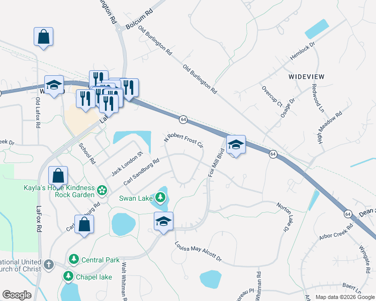 map of restaurants, bars, coffee shops, grocery stores, and more near 39W844 Carl Sandburg Road in St. Charles