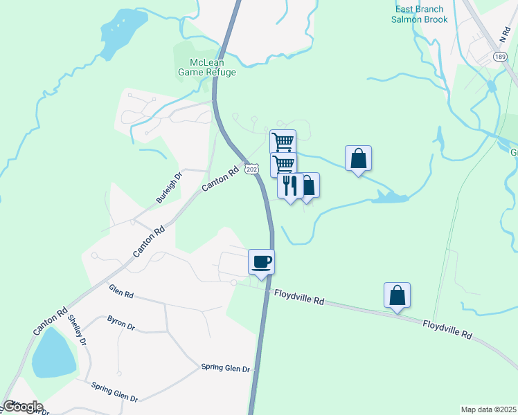 map of restaurants, bars, coffee shops, grocery stores, and more near 117 Salmon Brook Street in Granby