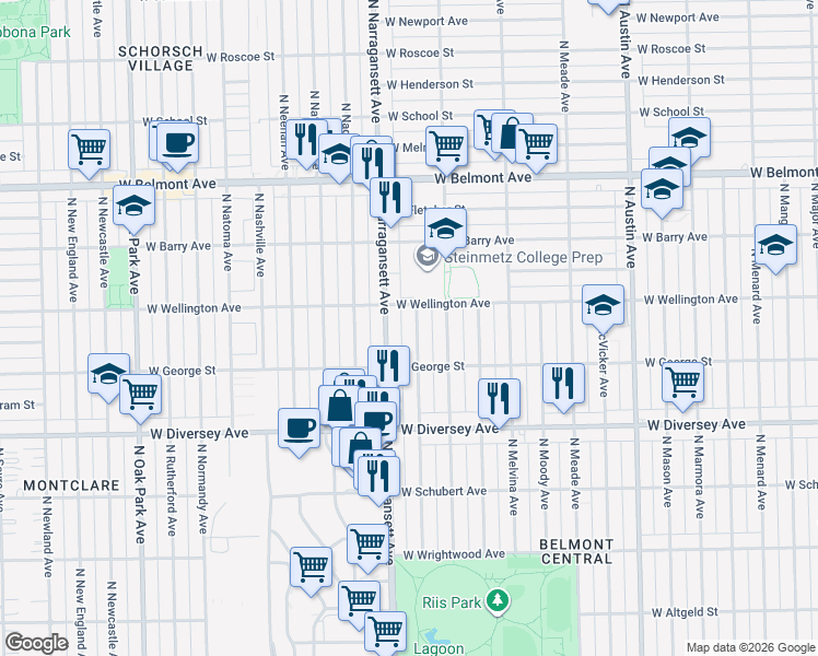 map of restaurants, bars, coffee shops, grocery stores, and more near in Chicago