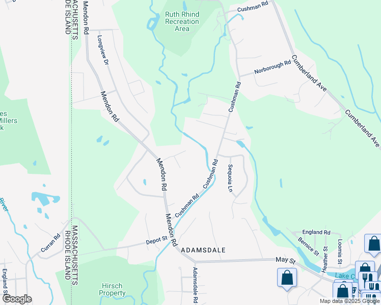 map of restaurants, bars, coffee shops, grocery stores, and more near 31 Lowe Meadow Lane in North Attleborough