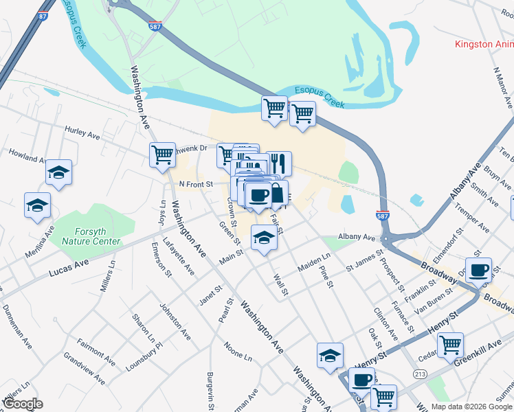 map of restaurants, bars, coffee shops, grocery stores, and more near in Kingston