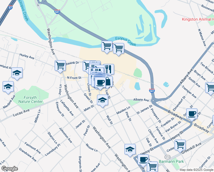 map of restaurants, bars, coffee shops, grocery stores, and more near in Kingston