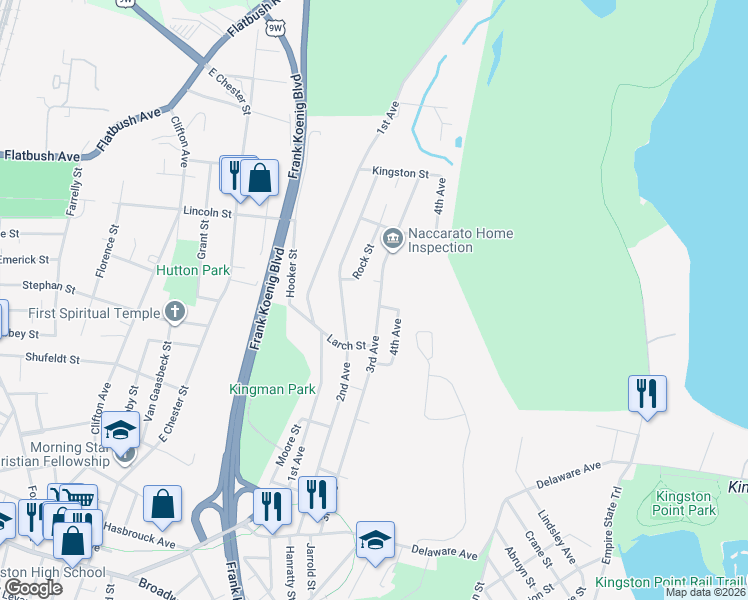 map of restaurants, bars, coffee shops, grocery stores, and more near 227 3rd Avenue in Kingston