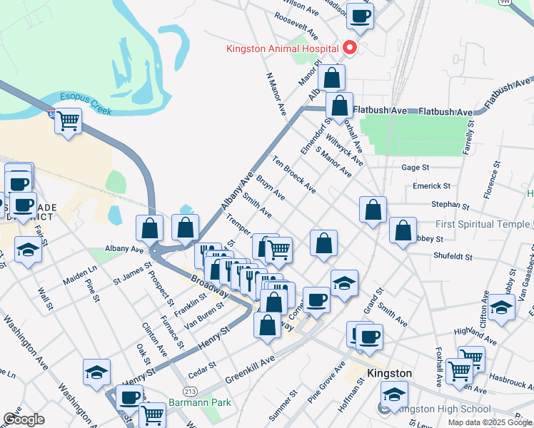 map of restaurants, bars, coffee shops, grocery stores, and more near 235 Smith Avenue in Kingston