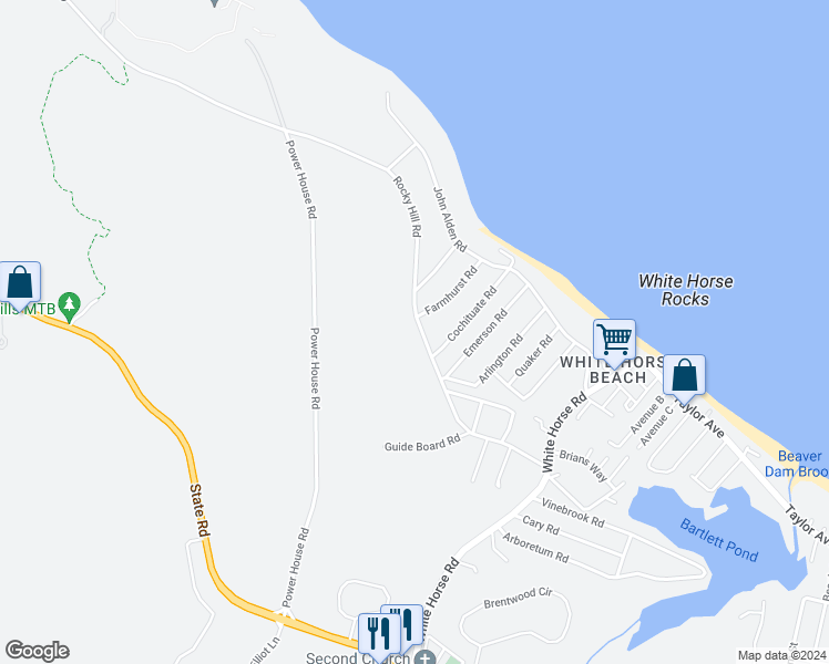 map of restaurants, bars, coffee shops, grocery stores, and more near 753 Rocky Hill Road in Plymouth