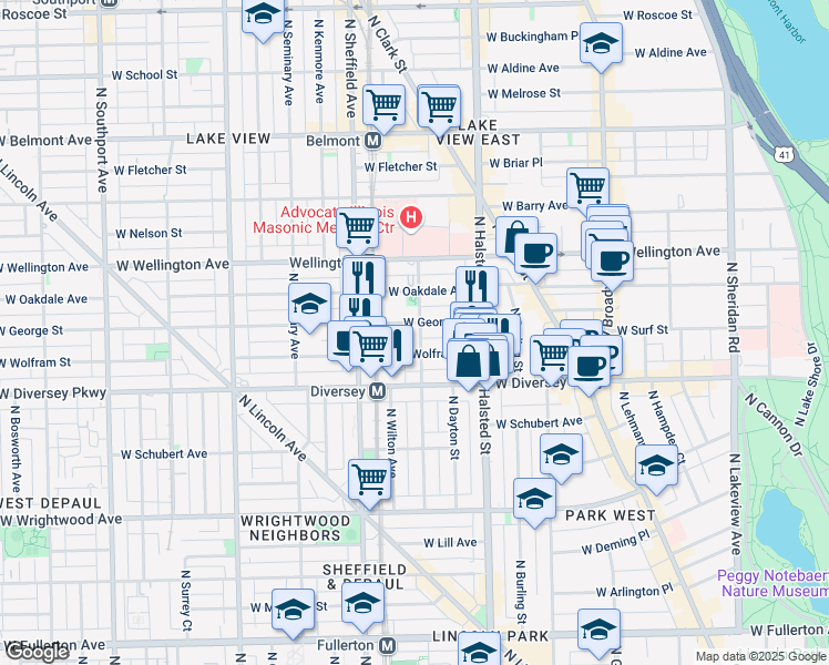 map of restaurants, bars, coffee shops, grocery stores, and more near in Chicago