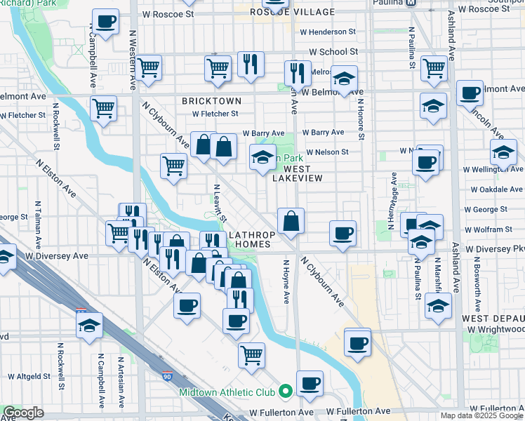 map of restaurants, bars, coffee shops, grocery stores, and more near in Chicago