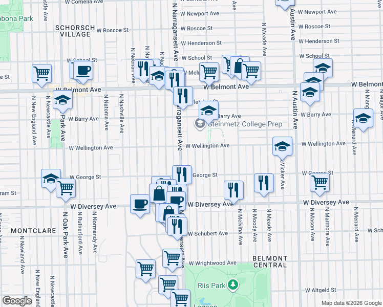 map of restaurants, bars, coffee shops, grocery stores, and more near in Chicago