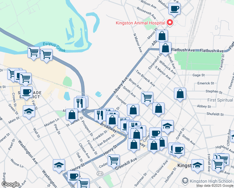 map of restaurants, bars, coffee shops, grocery stores, and more near 233 Tremper Avenue in Kingston