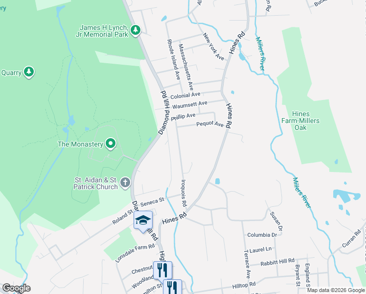 map of restaurants, bars, coffee shops, grocery stores, and more near 140 Iroquois Road in Cumberland
