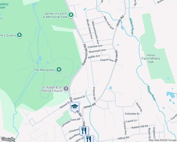 map of restaurants, bars, coffee shops, grocery stores, and more near 140 Iroquois Road in Cumberland