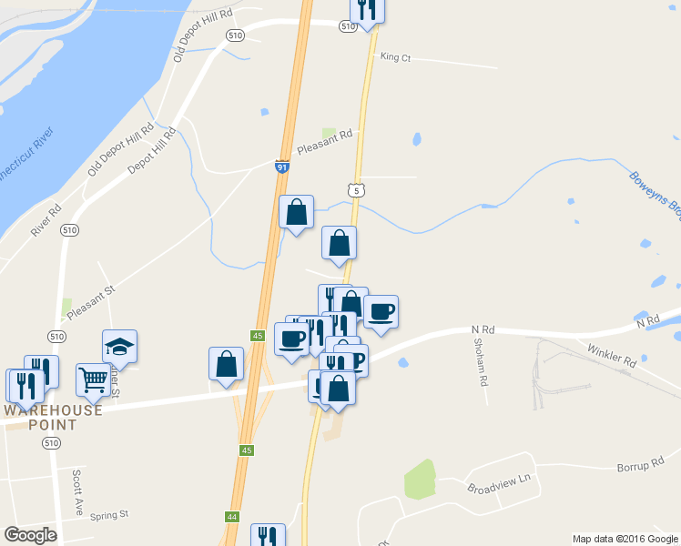 map of restaurants, bars, coffee shops, grocery stores, and more near 10 Prospect Hill Terrace in East Windsor