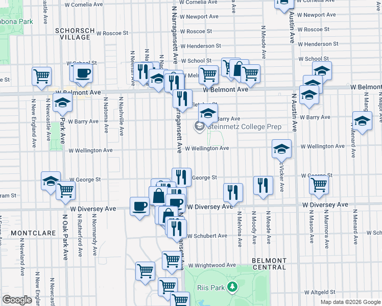 map of restaurants, bars, coffee shops, grocery stores, and more near in Chicago