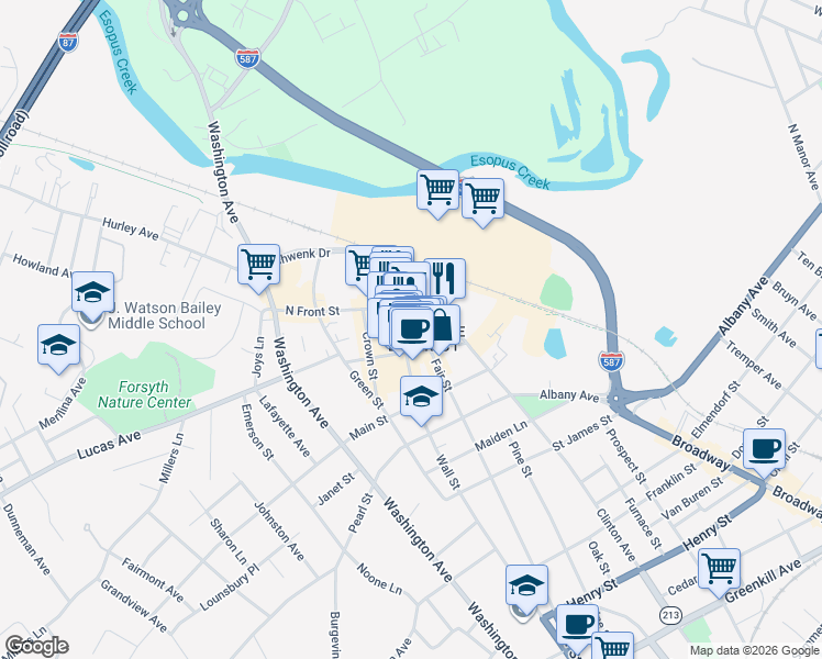 map of restaurants, bars, coffee shops, grocery stores, and more near in Kingston