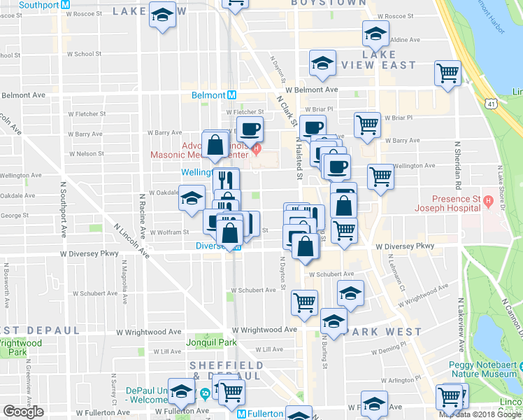 map of restaurants, bars, coffee shops, grocery stores, and more near in Chicago