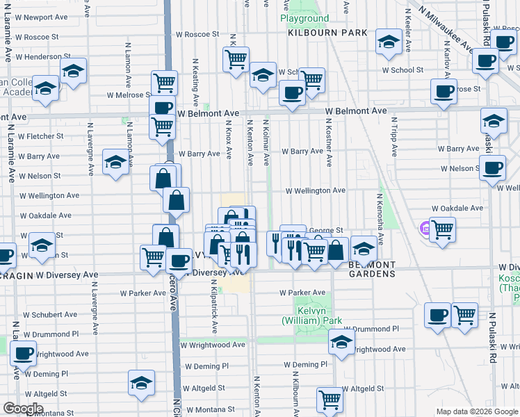 map of restaurants, bars, coffee shops, grocery stores, and more near in Chicago