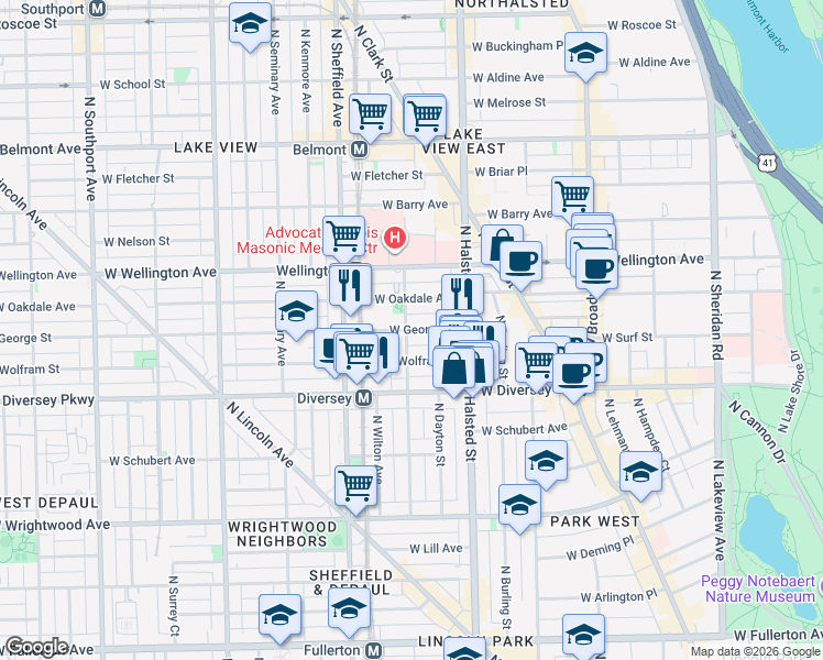 map of restaurants, bars, coffee shops, grocery stores, and more near in Chicago