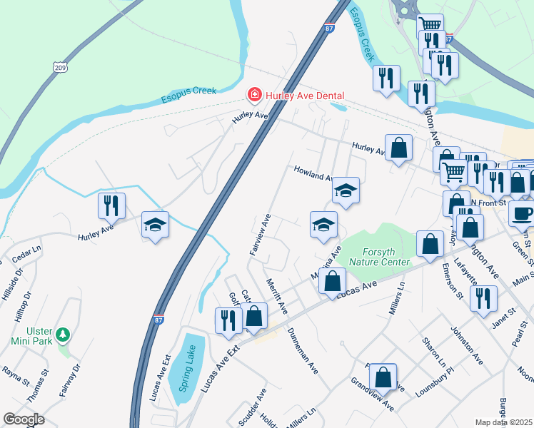 map of restaurants, bars, coffee shops, grocery stores, and more near 125 Fairview Avenue in Kingston