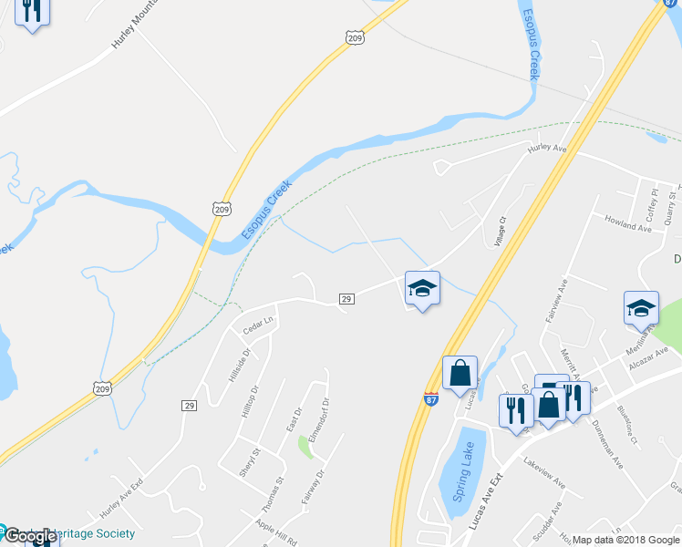 map of restaurants, bars, coffee shops, grocery stores, and more near 40 Hurley Avenue in Kingston