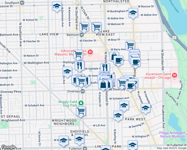 map of restaurants, bars, coffee shops, grocery stores, and more near in Chicago