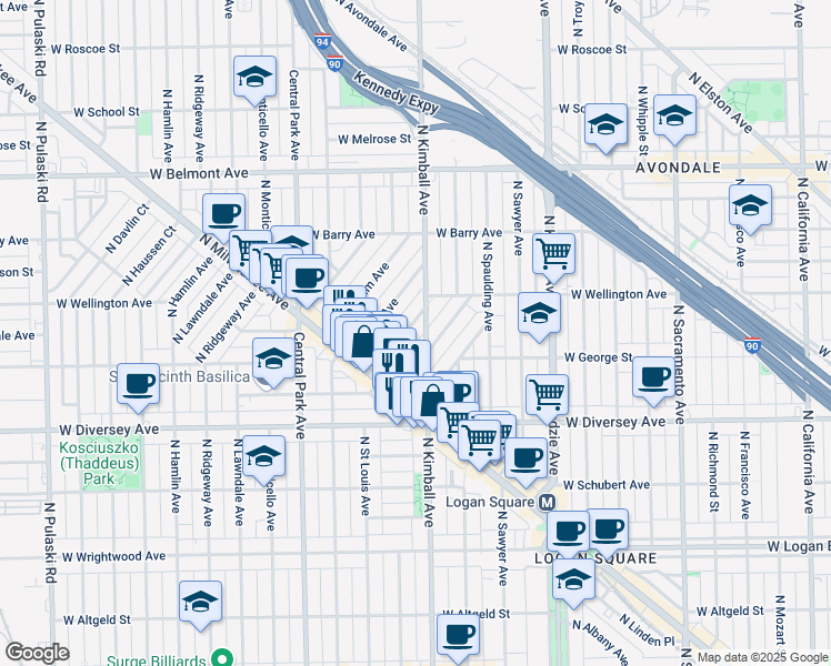 map of restaurants, bars, coffee shops, grocery stores, and more near in Chicago