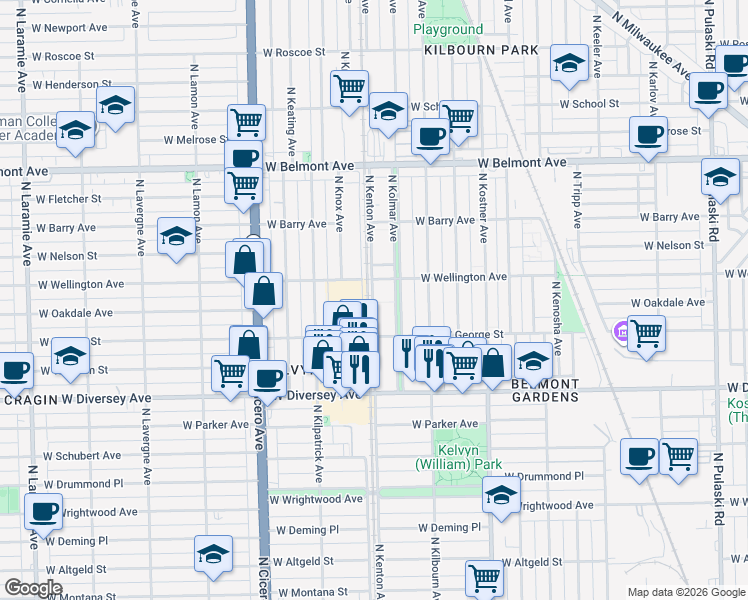 map of restaurants, bars, coffee shops, grocery stores, and more near in Chicago