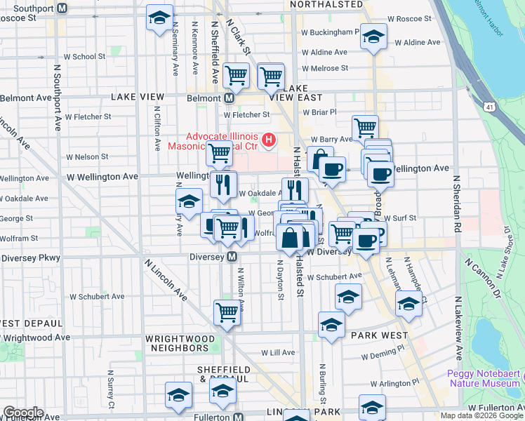 map of restaurants, bars, coffee shops, grocery stores, and more near in Chicago