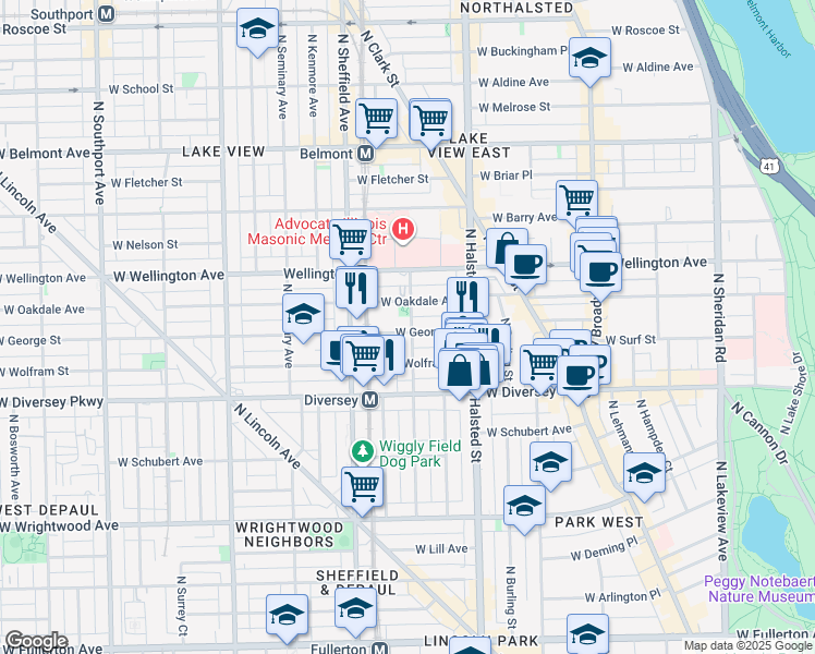 map of restaurants, bars, coffee shops, grocery stores, and more near in Chicago