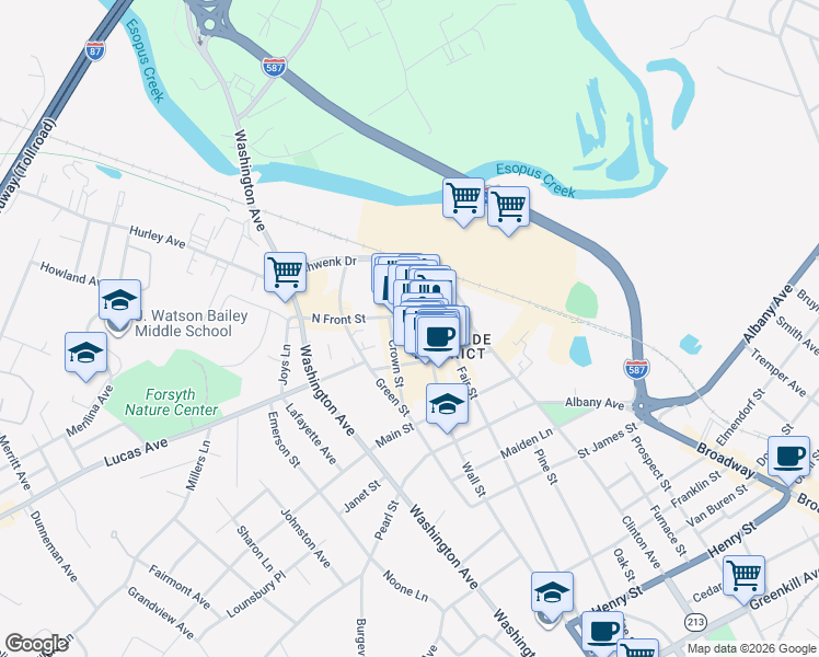 map of restaurants, bars, coffee shops, grocery stores, and more near 61 John Street in Kingston