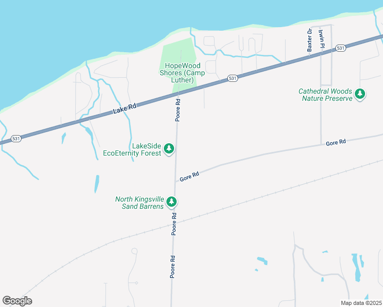 map of restaurants, bars, coffee shops, grocery stores, and more near 3937 Gore Road in Conneaut