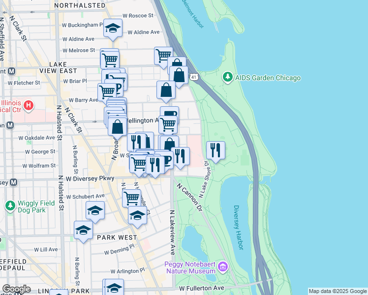 map of restaurants, bars, coffee shops, grocery stores, and more near in Chicago