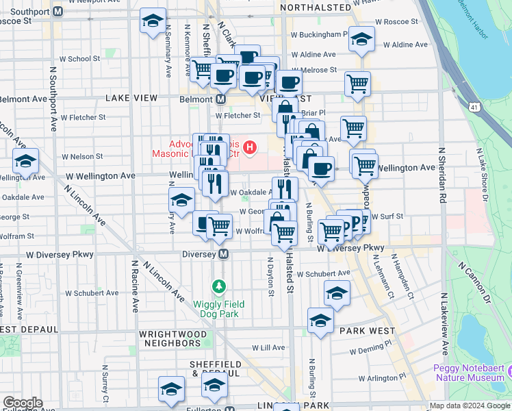 map of restaurants, bars, coffee shops, grocery stores, and more near in Chicago
