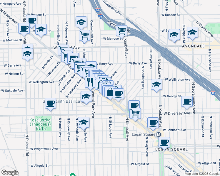 map of restaurants, bars, coffee shops, grocery stores, and more near 2936 North Gresham Avenue in Chicago