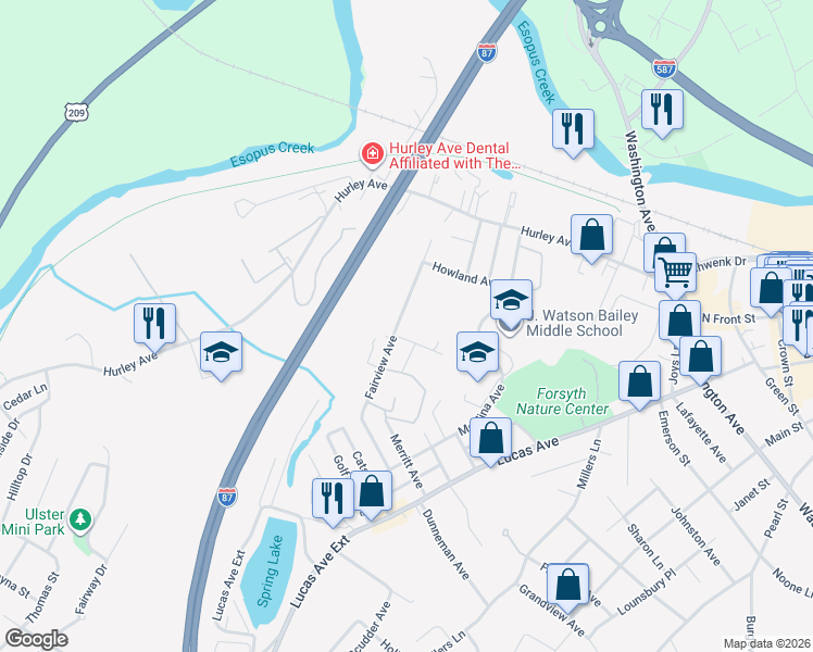map of restaurants, bars, coffee shops, grocery stores, and more near 160 Fairview Avenue in Kingston