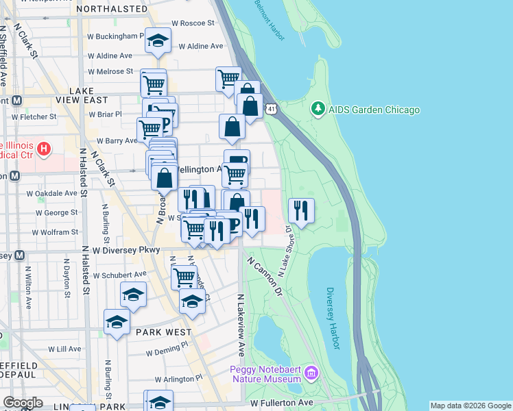 map of restaurants, bars, coffee shops, grocery stores, and more near in Chicago