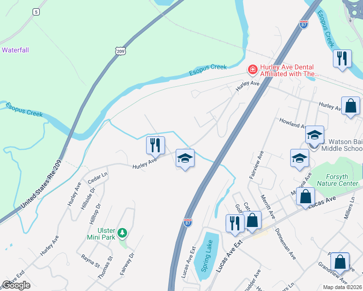 map of restaurants, bars, coffee shops, grocery stores, and more near 407 Hurley Avenue in Kingston