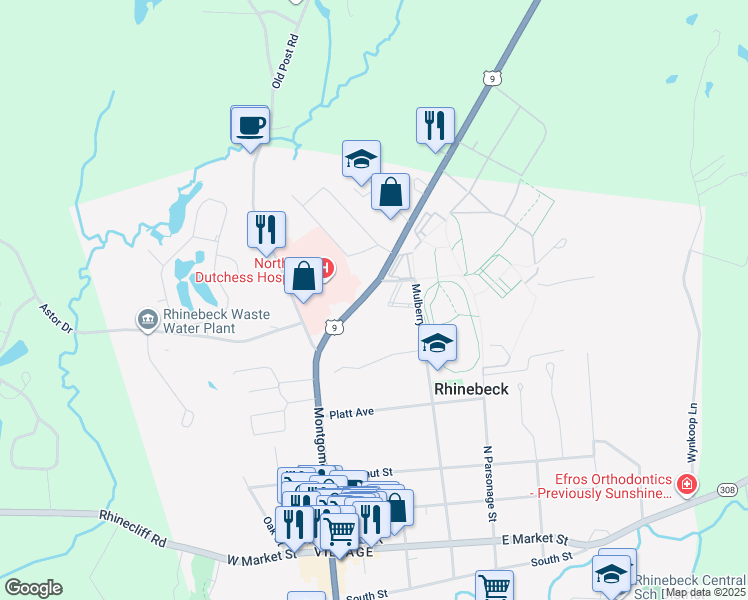 map of restaurants, bars, coffee shops, grocery stores, and more near 6533 Spring Brook Avenue in Rhinebeck
