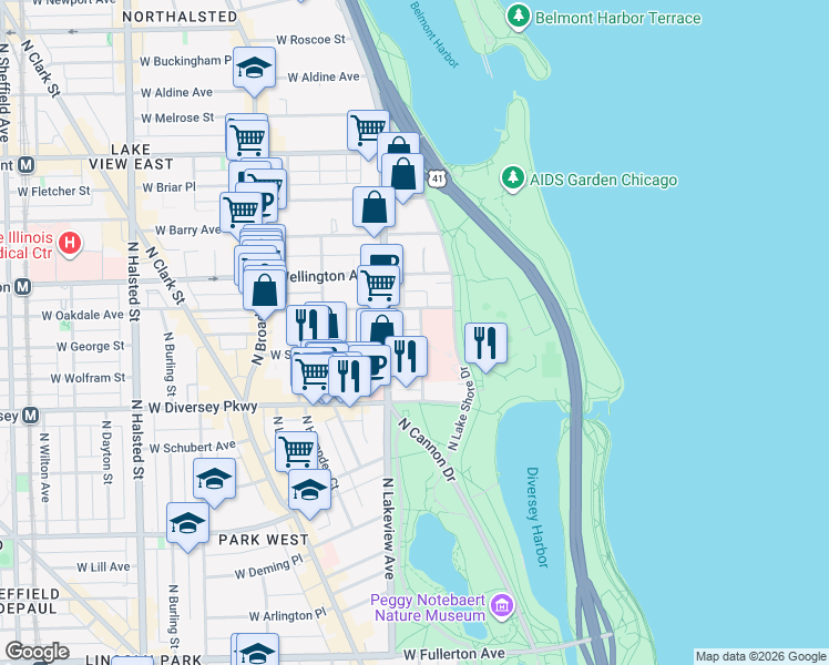 map of restaurants, bars, coffee shops, grocery stores, and more near in Chicago