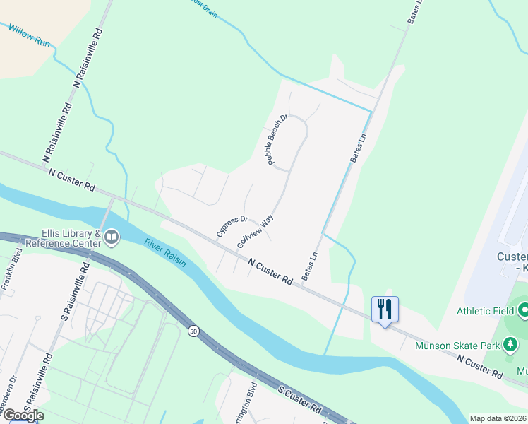 map of restaurants, bars, coffee shops, grocery stores, and more near 223 Golfview Way in Monroe