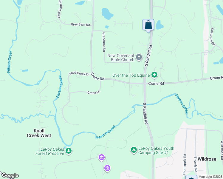 map of restaurants, bars, coffee shops, grocery stores, and more near 37W305 Crane Road in St. Charles