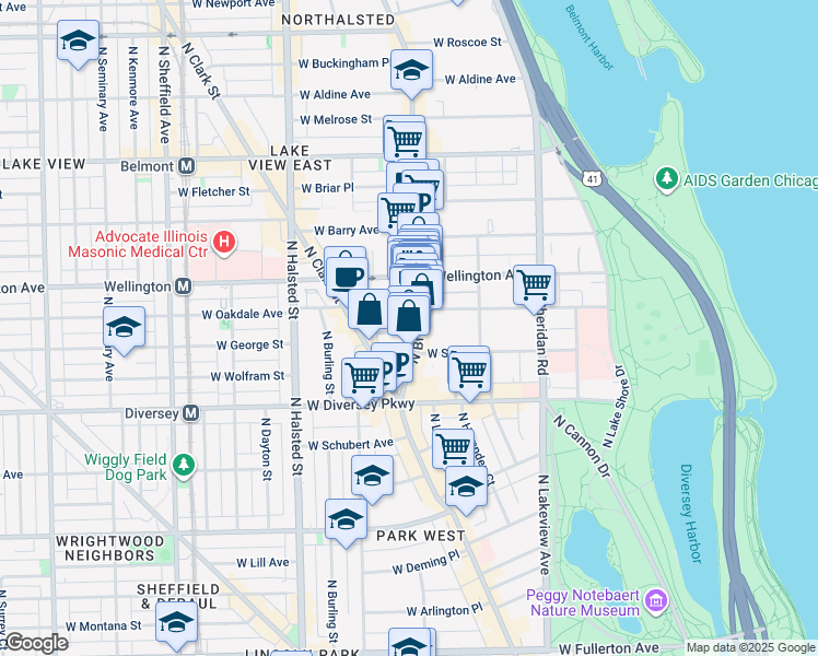 map of restaurants, bars, coffee shops, grocery stores, and more near in Chicago